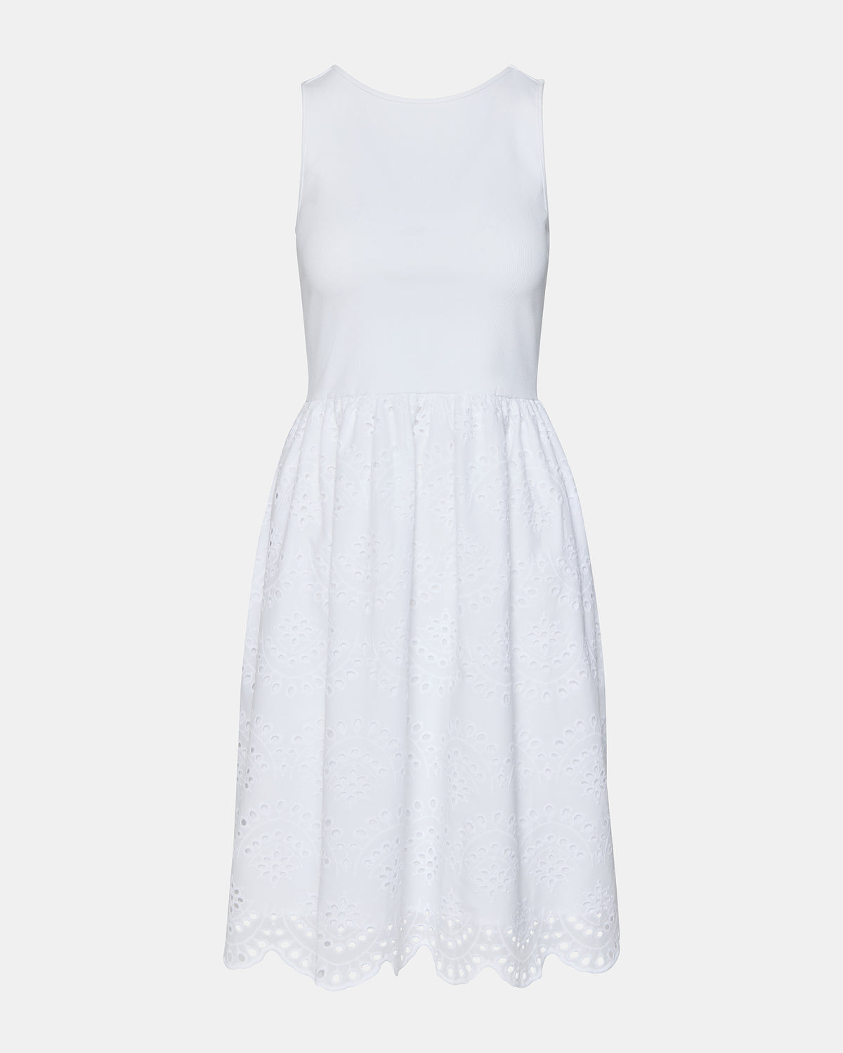 JULIAN White Women's Eyelet Sleeveless Midi Dress | Steve Madden Exclusive