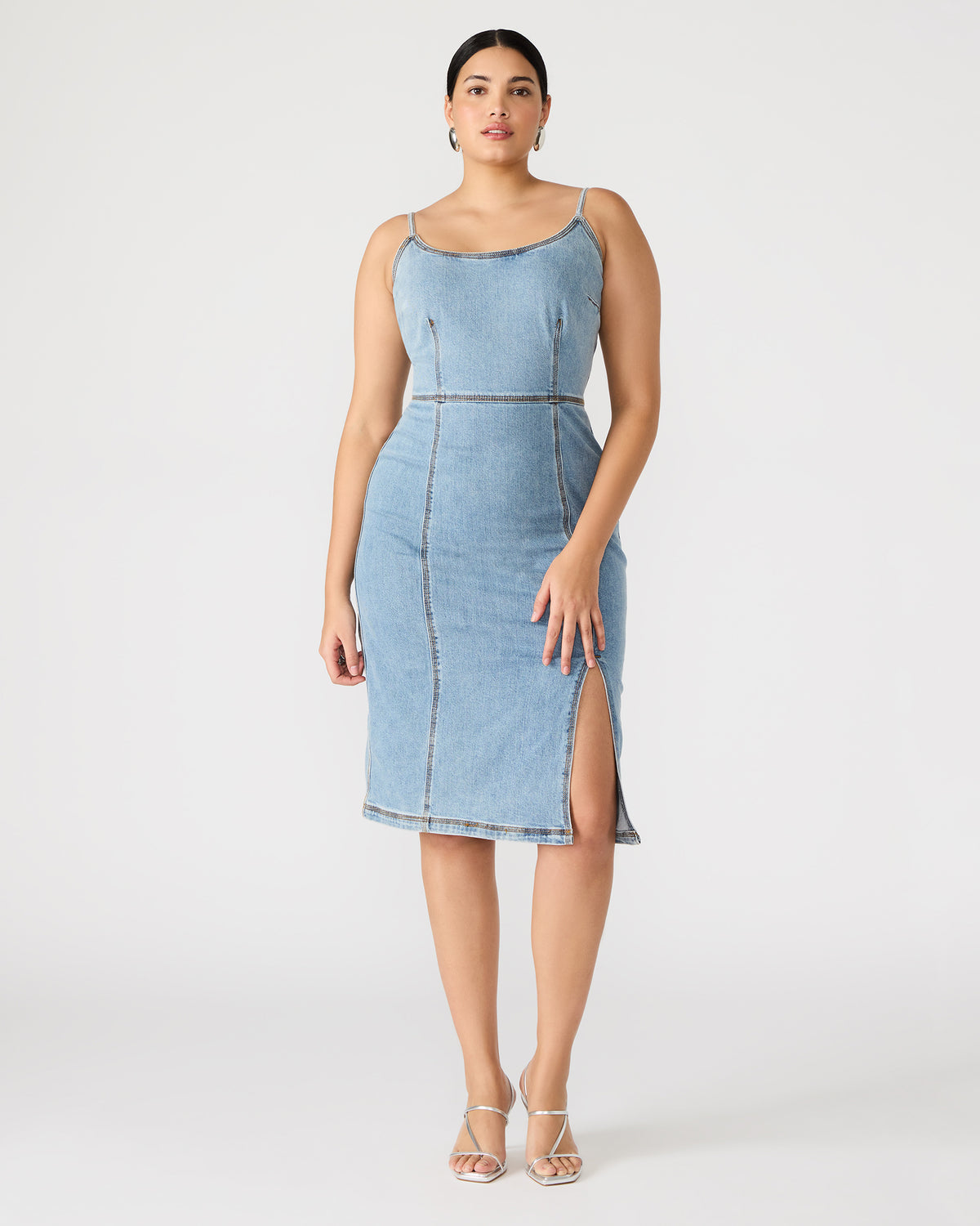 GISELLE Denim Midi Women's Dress with Slit | Steve Madden Premium