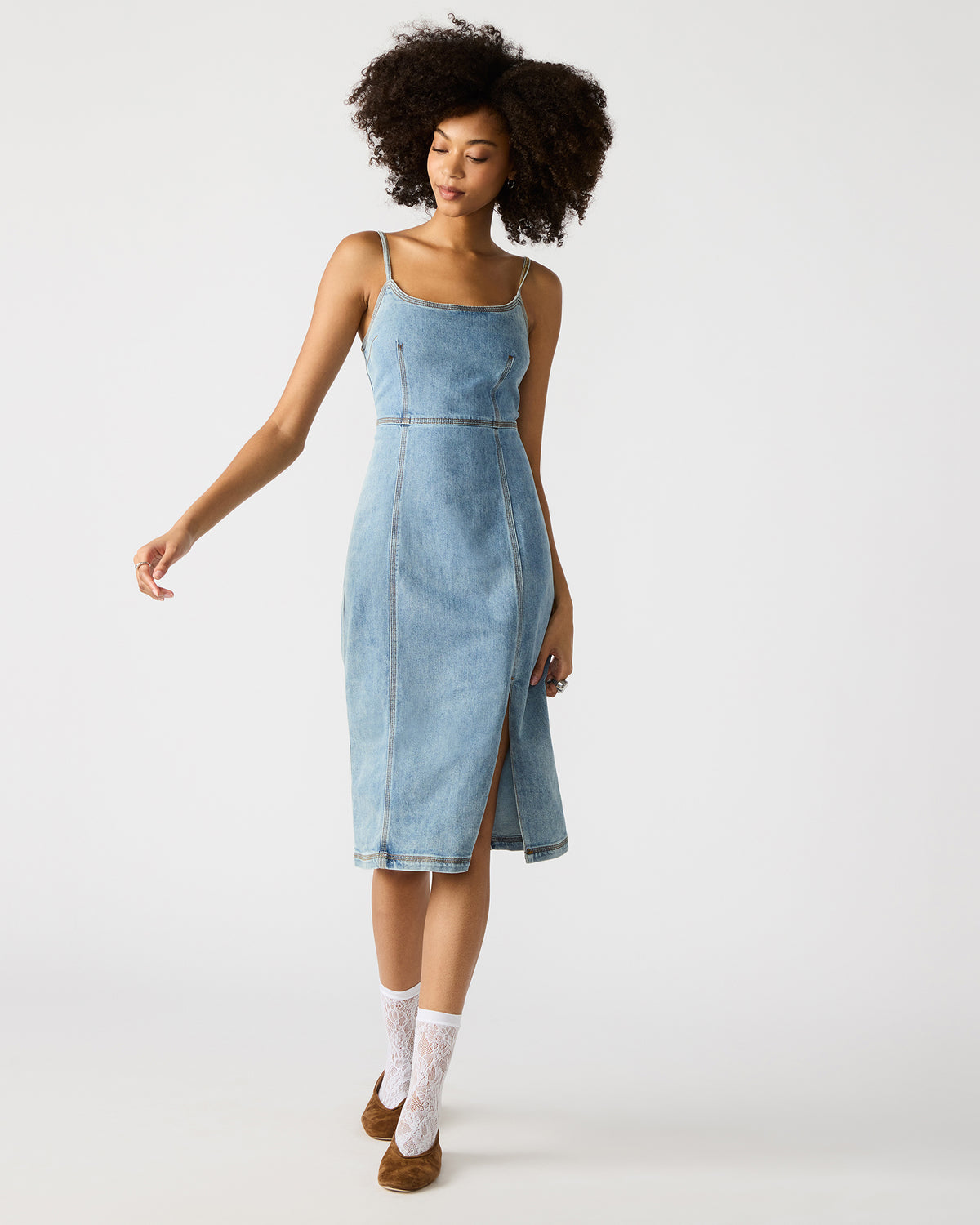 GISELLE Denim Midi Women's Dress with Slit | Steve Madden Premium
