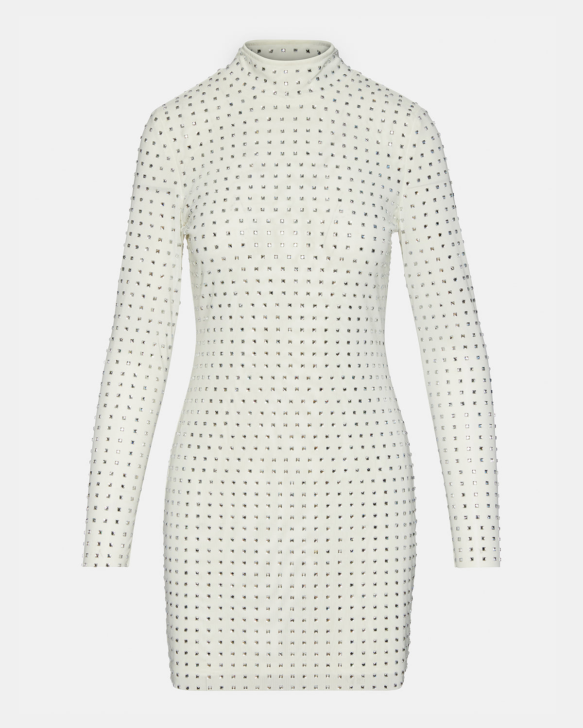 KRISTA Dress White | Women's Long-Sleeved Bodycon Rhinestone Mini Dress | Steve Madden Customer Favorite