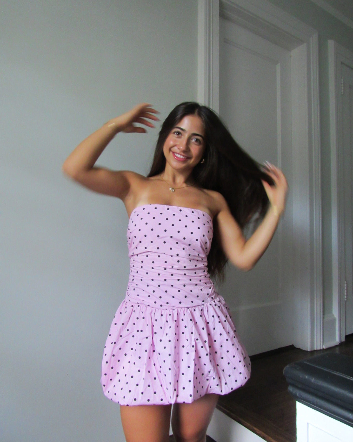 GIGI Pink Women's Strapless Mini Bubble-Hem Dress | Steve Madden Exclusive