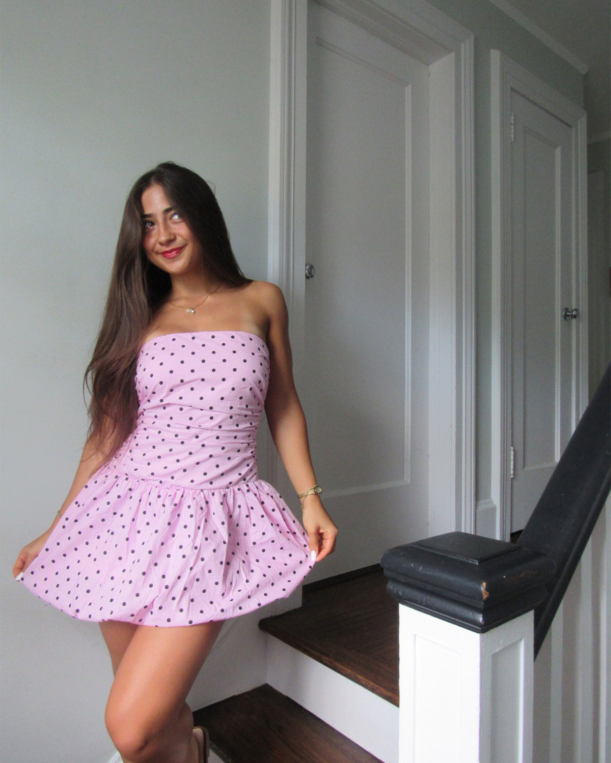 GIGI Pink Women's Strapless Mini Bubble-Hem Dress | Steve Madden Exclusive