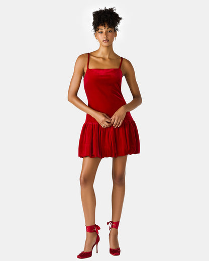 GIOVANNA Red Velvet Bubble Skirt Sleeveless Mini Women's Dress | Steve Madden Discount