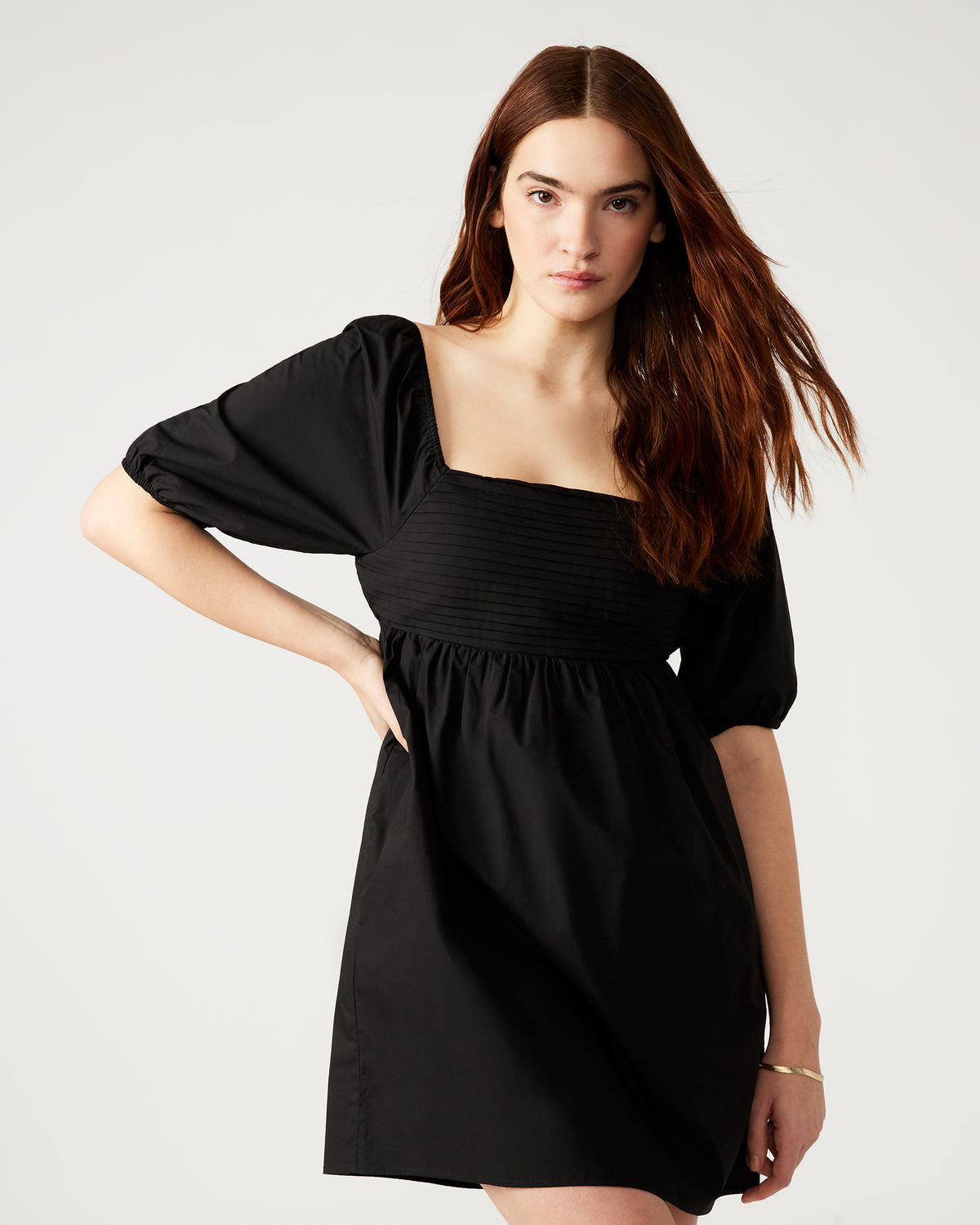 INARA Dress Black | Women's Puff Sleeve Mini Dress | Steve Madden Essential