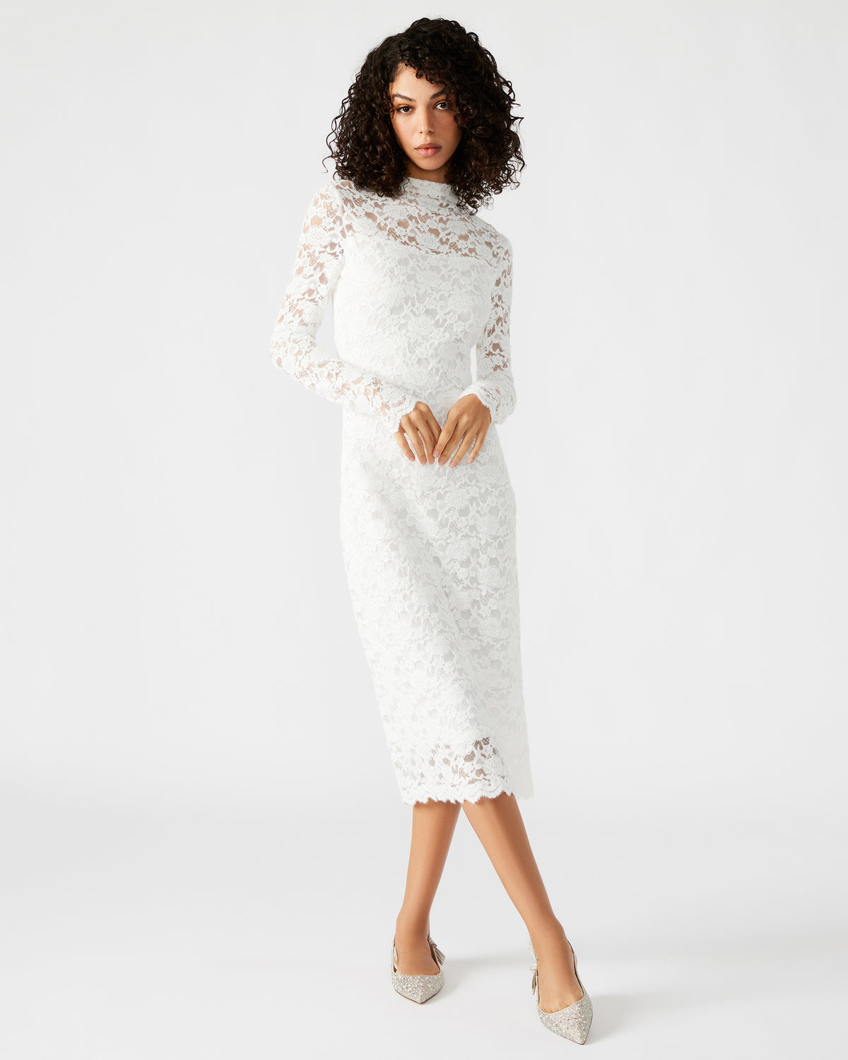 VIVIENNE Ivory Lace Women's Mock Neck Midi Dress | Steve Madden Special Offer