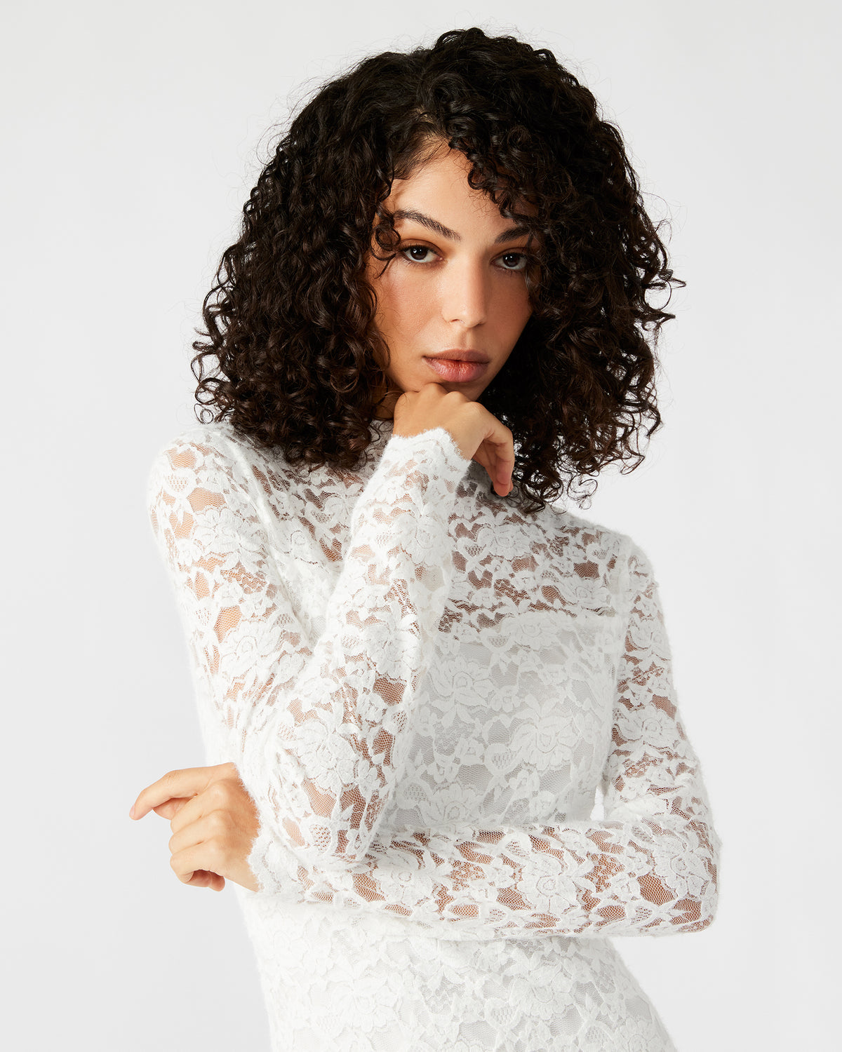 VIVIENNE Ivory Lace Women's Mock Neck Midi Dress | Steve Madden Special Offer