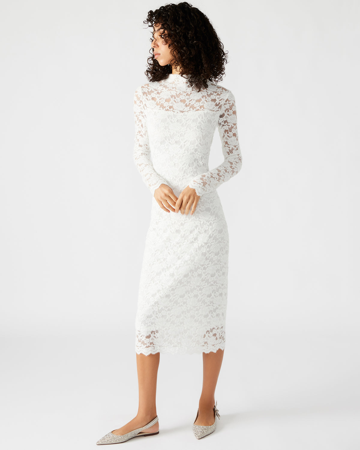 VIVIENNE Ivory Lace Women's Mock Neck Midi Dress | Steve Madden Special Offer