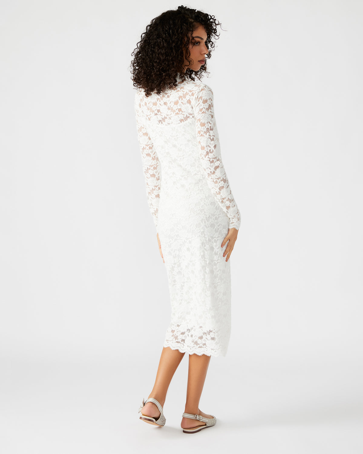 VIVIENNE Ivory Lace Women's Mock Neck Midi Dress | Steve Madden Special Offer