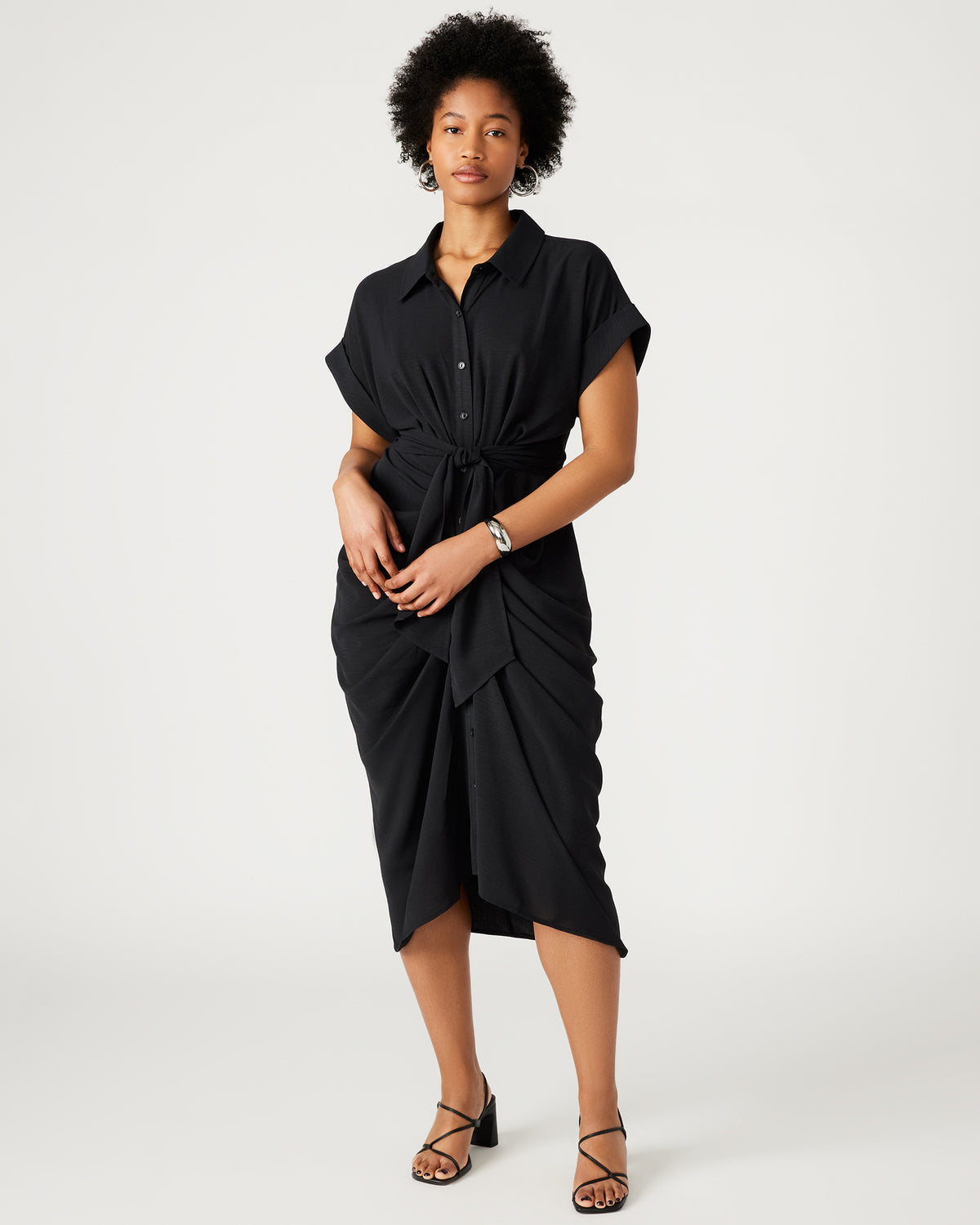 TORI Black Knit Button Up Collared Midi Dress | Steve Madden Customer Favorite