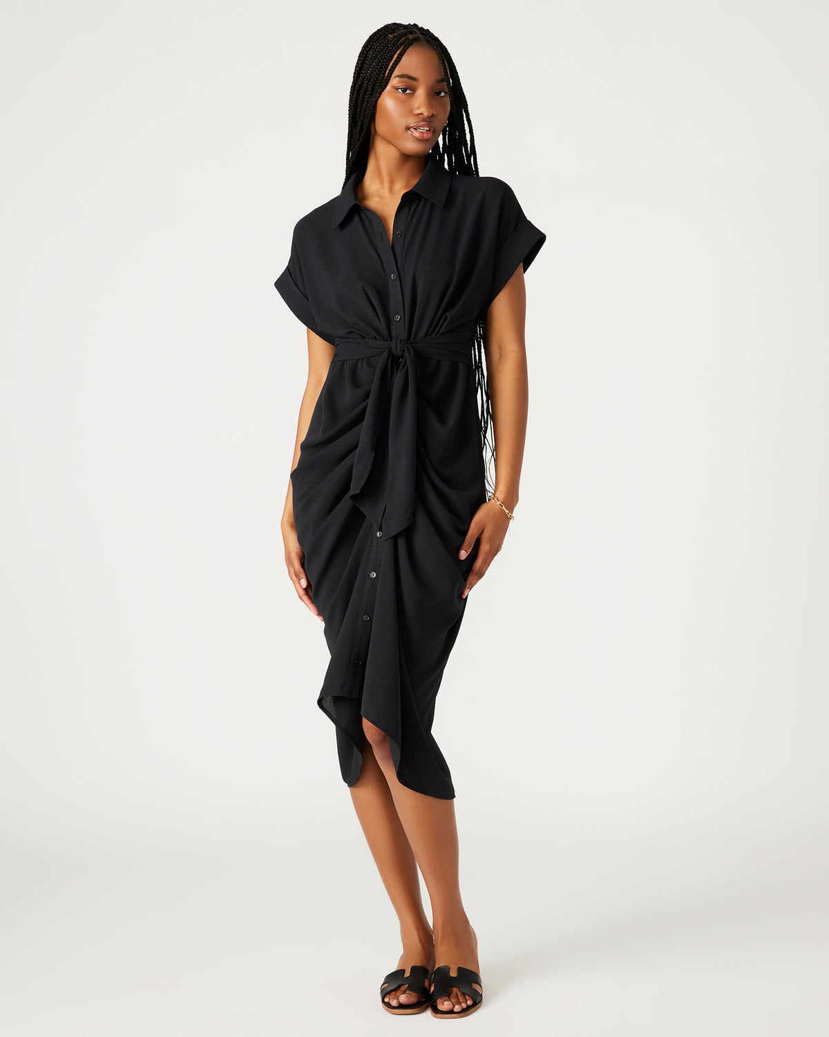 TORI Black Knit Button Up Collared Midi Dress | Steve Madden Customer Favorite