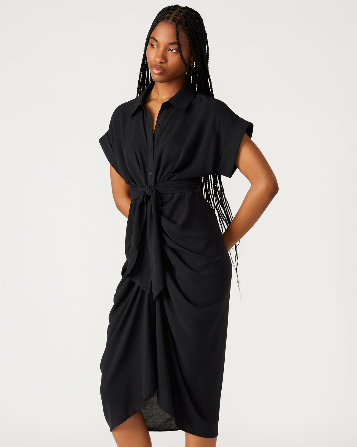 TORI Black Knit Button Up Collared Midi Dress | Steve Madden Customer Favorite