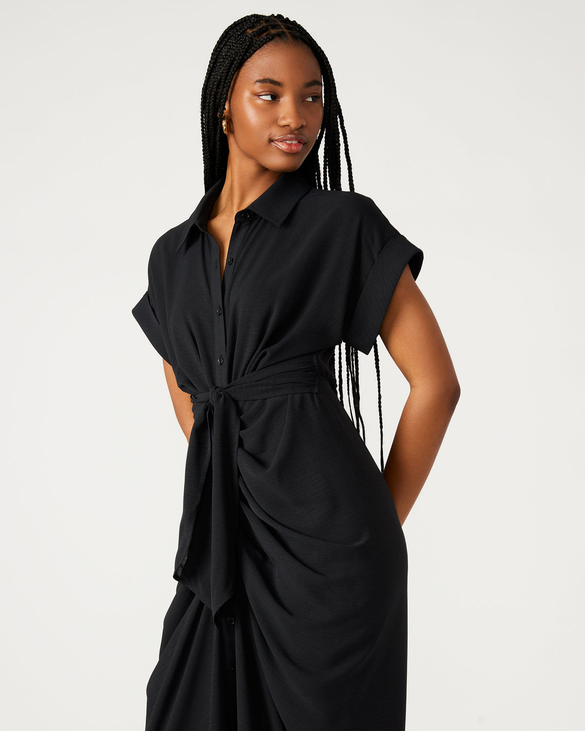 TORI Black Knit Button Up Collared Midi Dress | Steve Madden Customer Favorite