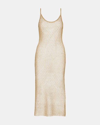 ANISHA Dress Gold | Women's Mesh Metallic Midi Dress | Steve Madden Featured