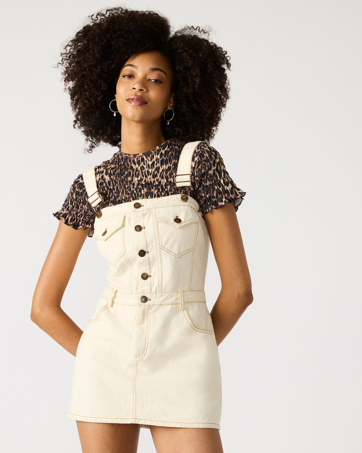 LAKE Cream Women's Button-Up Overall Mini Dress | Steve Madden Signature