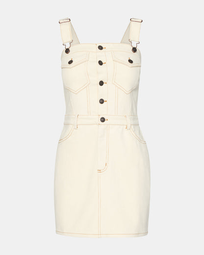 LAKE Cream Women's Button-Up Overall Mini Dress | Steve Madden Signature