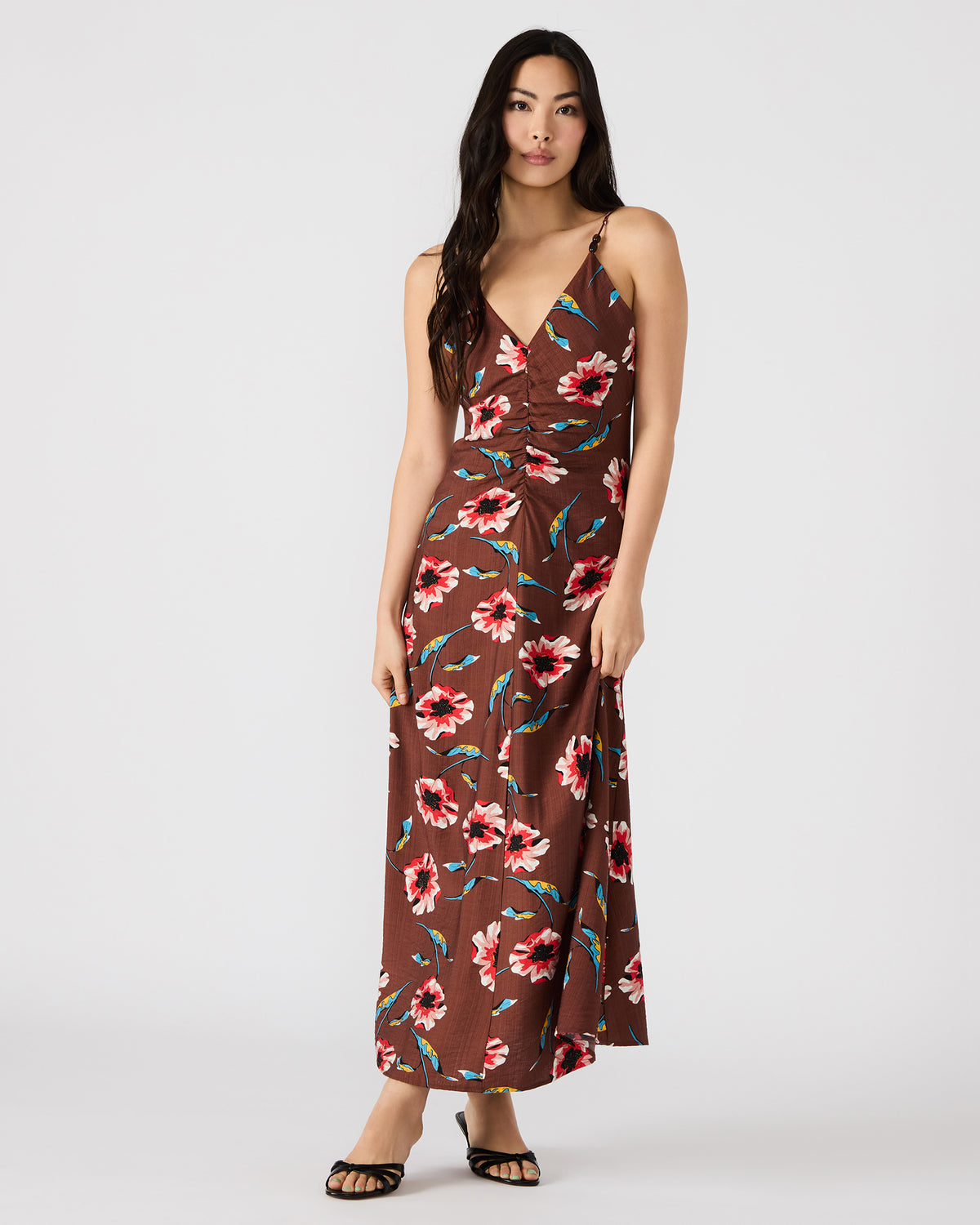 MONROE Brown Floral Print Flowy Maxi Dress | Steve Madden Quality