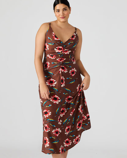 MONROE Brown Floral Print Flowy Maxi Dress | Steve Madden Quality