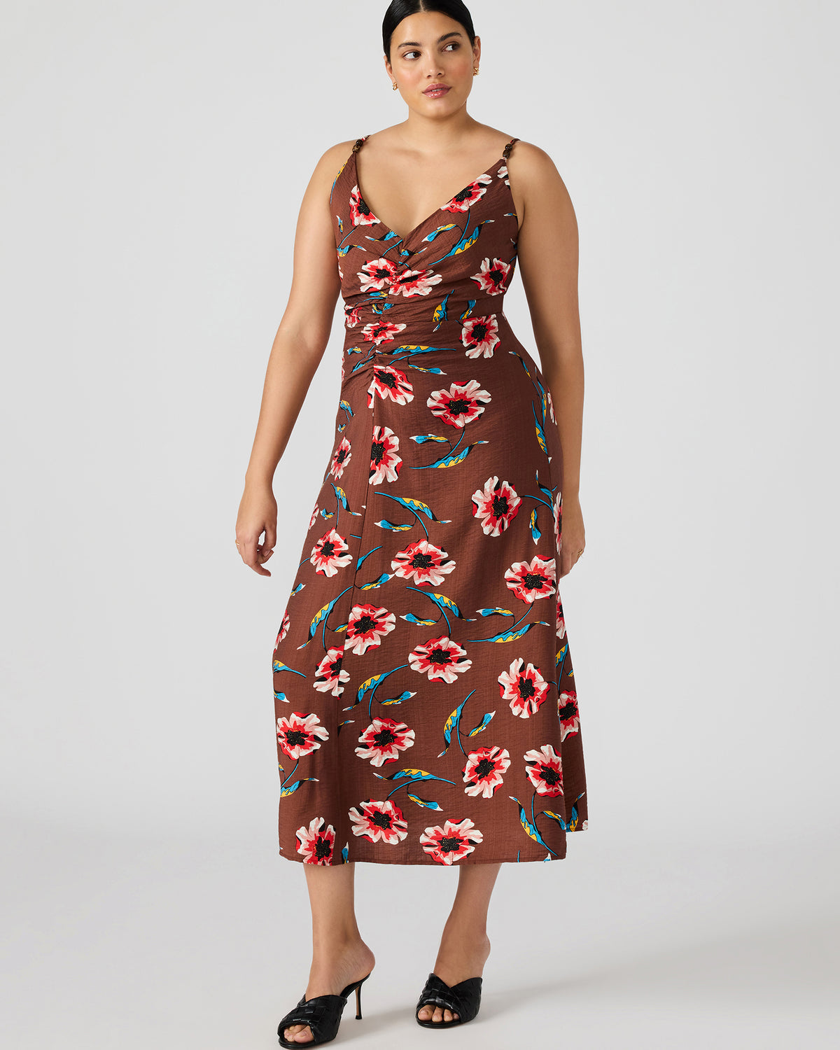 MONROE Brown Floral Print Flowy Maxi Dress | Steve Madden Quality
