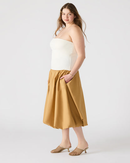 OLIVER Taupe Women's Strapless Midi Bubble Dress | Steve Madden Latest