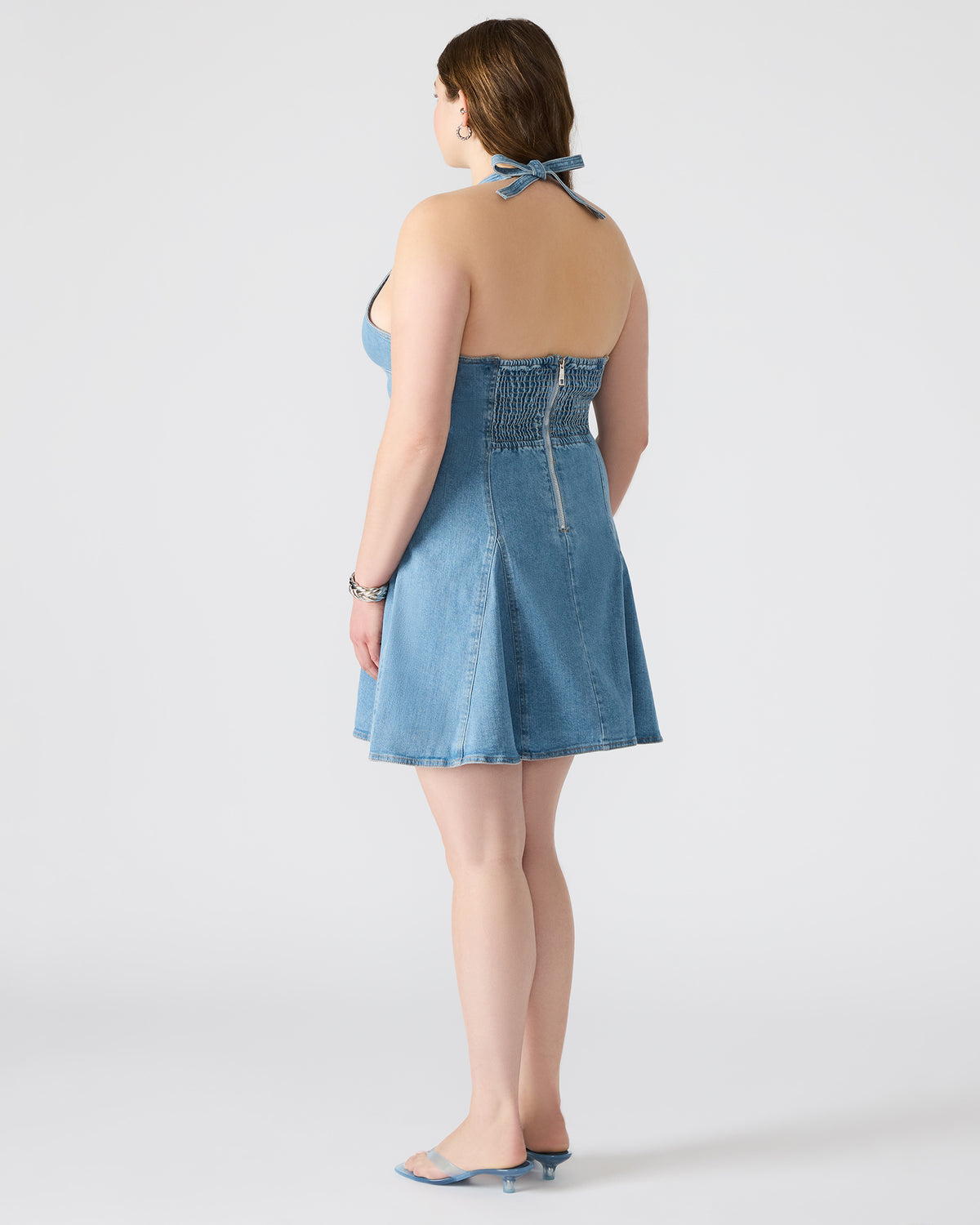MALIA Denim Women's Halter Back Neck Tie Mini Dress | Steve Madden New