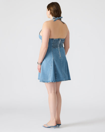 MALIA Denim Women's Halter Back Neck Tie Mini Dress | Steve Madden New