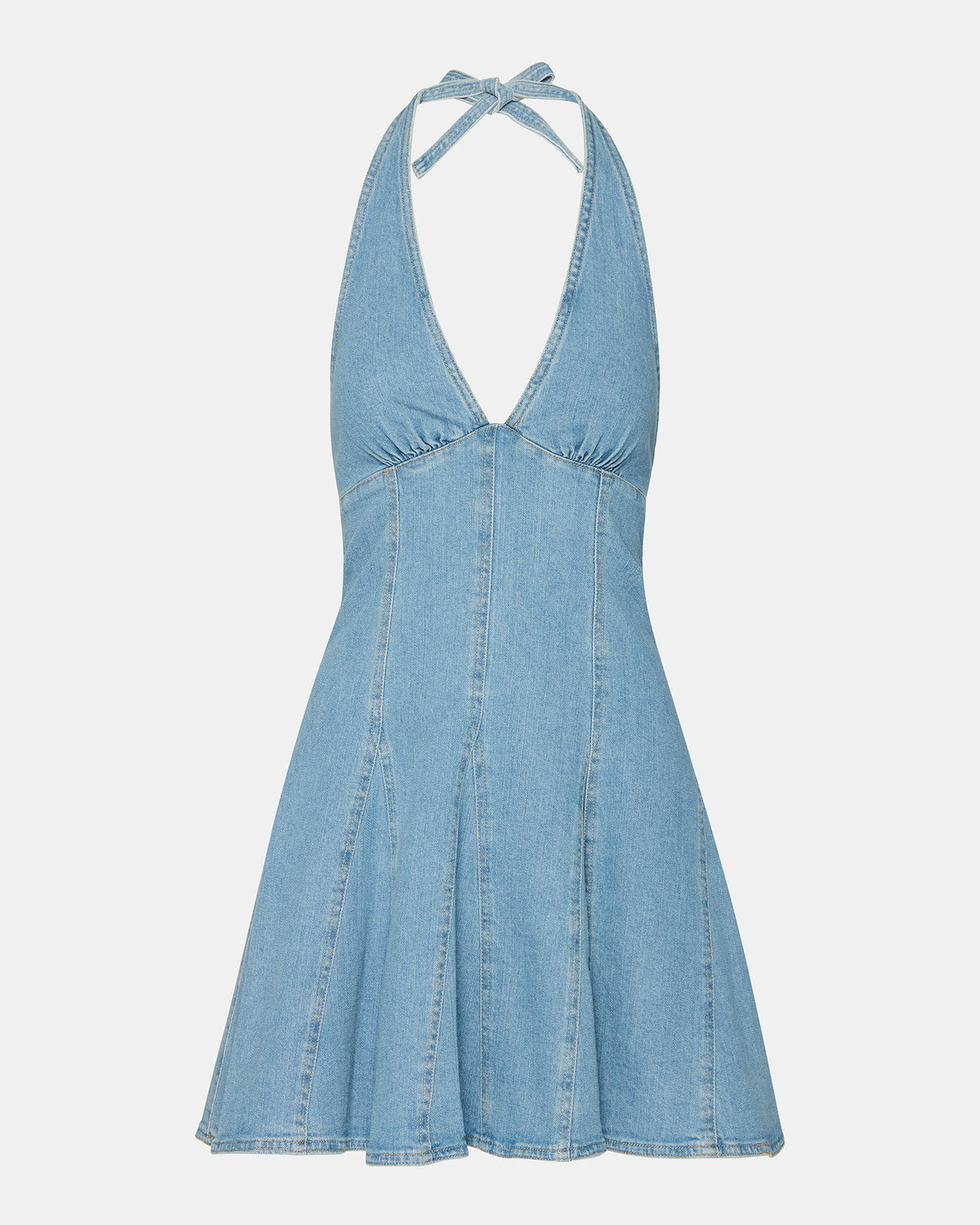 MALIA Denim Women's Halter Back Neck Tie Mini Dress | Steve Madden New