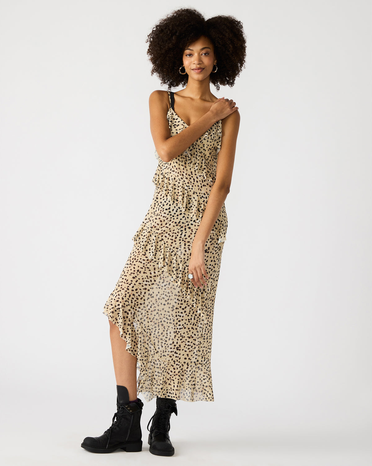 AIDA Sand Women's Flowy Sleeveless Ruffle Maxi Dress | Steve Madden Exclusive