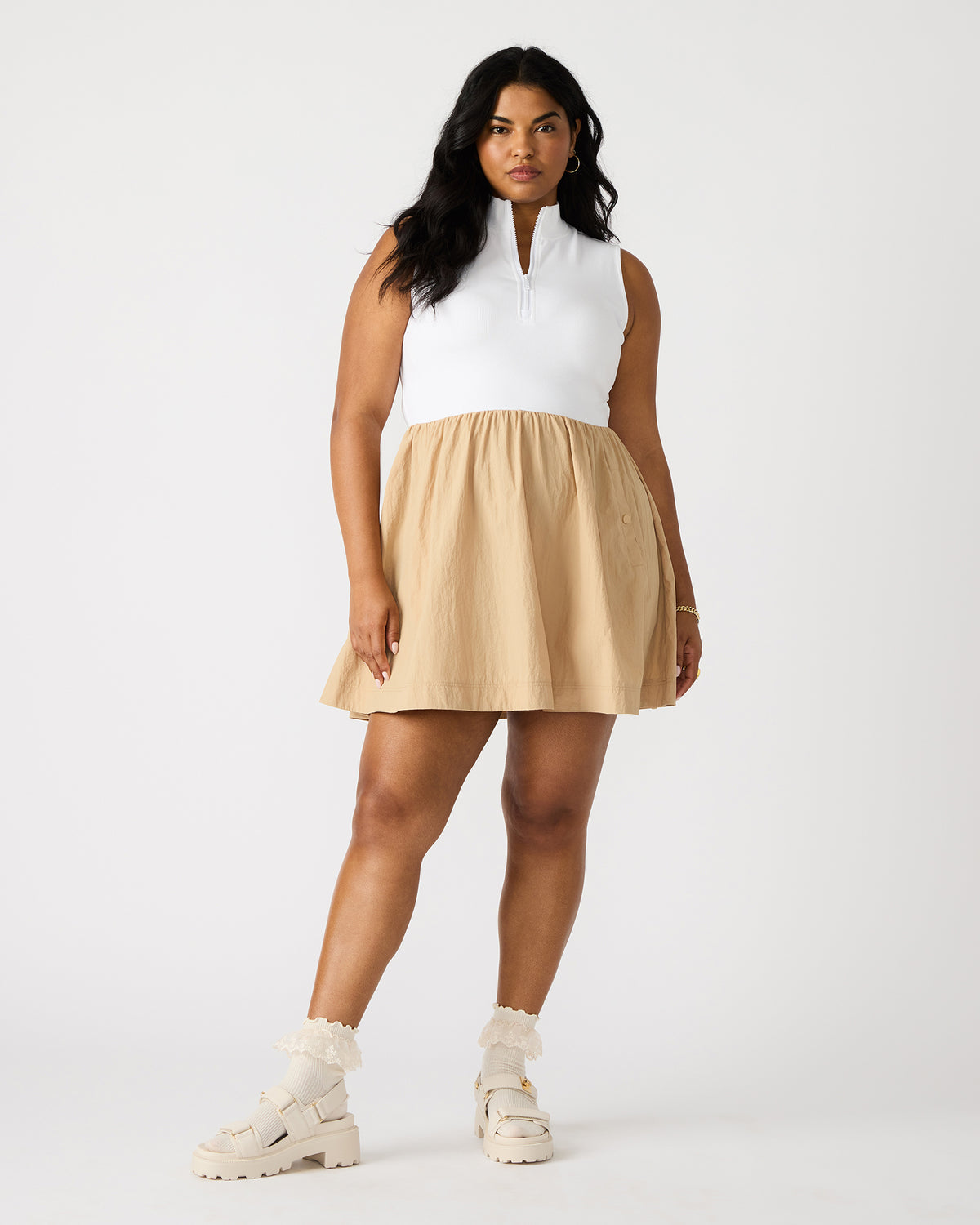 LYON Taupe Women's Collared Sleeveless Flowy Dress | Steve Madden Exclusive