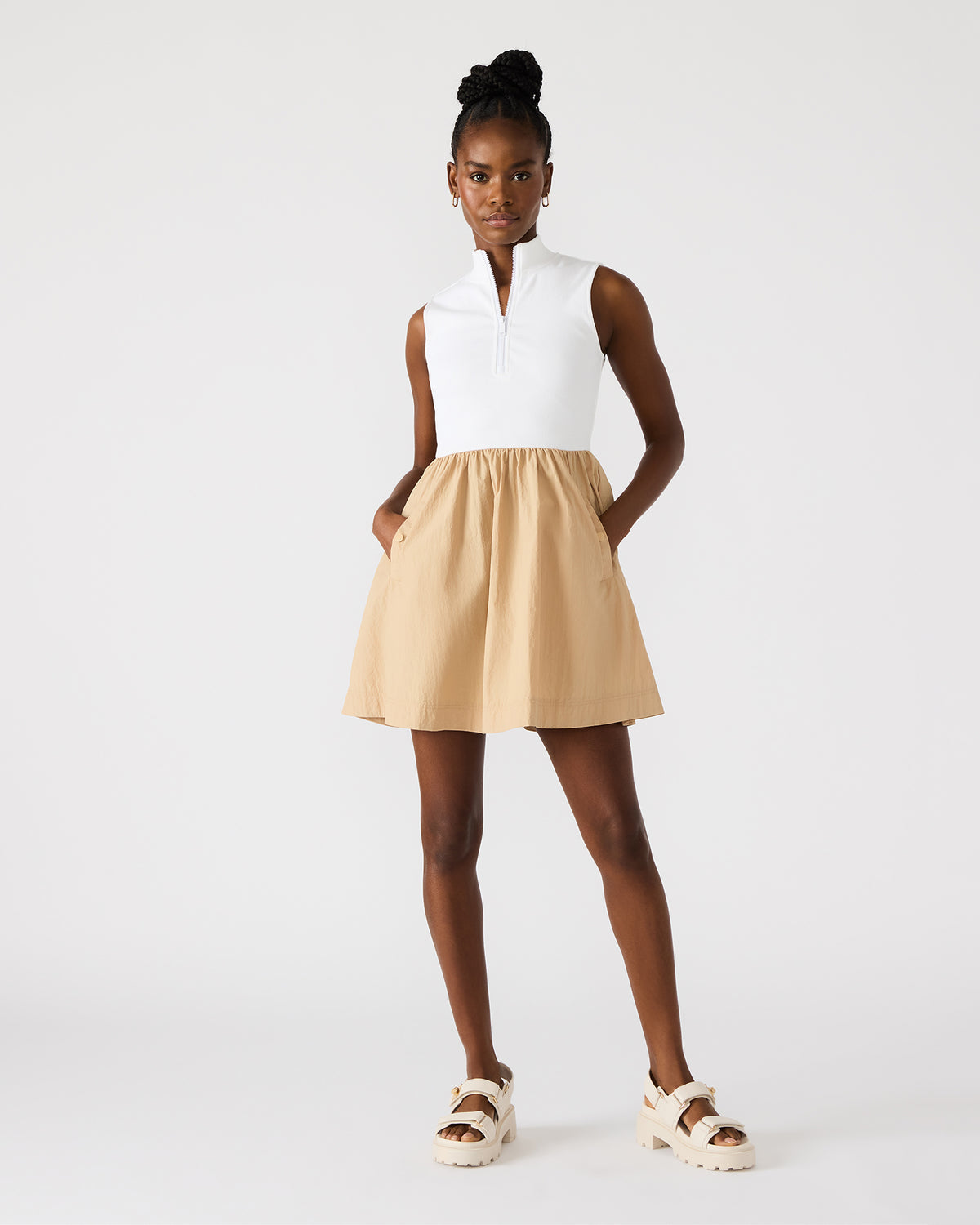 LYON Taupe Women's Collared Sleeveless Flowy Dress | Steve Madden Exclusive