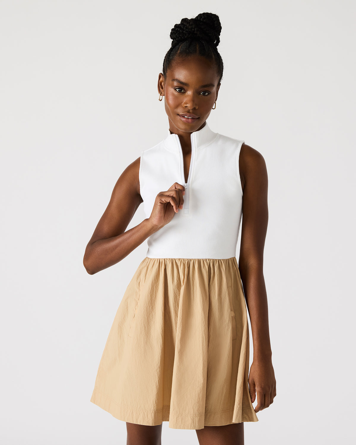 LYON Taupe Women's Collared Sleeveless Flowy Dress | Steve Madden Exclusive