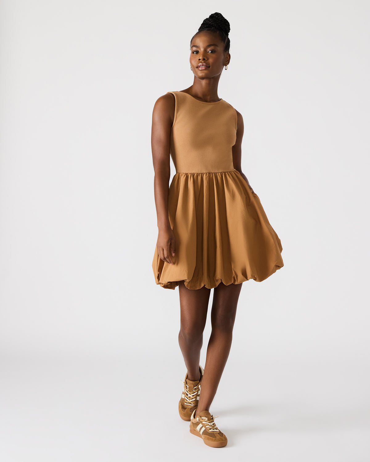 PALERMO Camel Women's Mini Bubble-Hem Dress | Steve Madden Essential