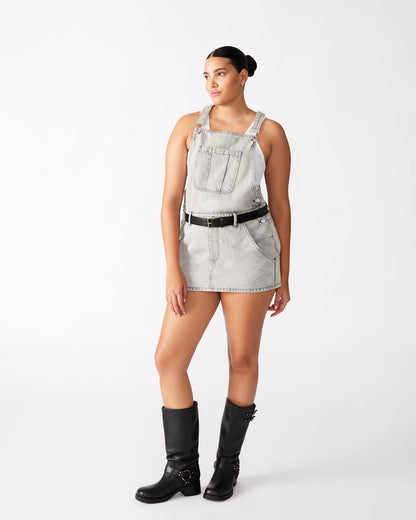 TAMIA Dress Light Grey | Women's Overall Denim Mini Dress | Steve Madden Premium