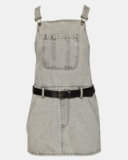 TAMIA Dress Light Grey | Women's Overall Denim Mini Dress | Steve Madden Premium