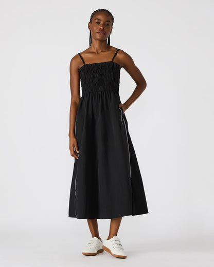 KIT Dress Black/White Flowy Smocked Striped Maxi Dress | Steve Madden Classic