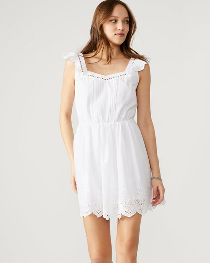 ASTRA Dress White | Women's Eyelet Trim Mini Dress | Steve Madden Sale