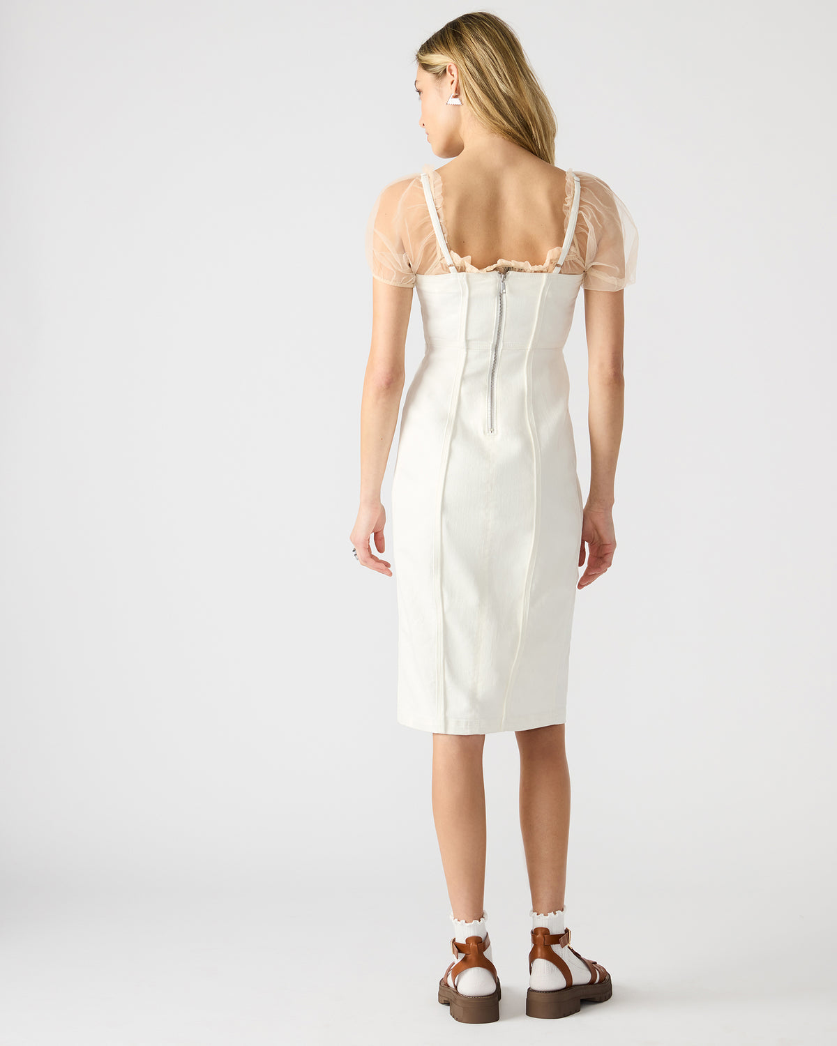 GISELLE White Denim Midi Women's Dress with Slit | Steve Madden Premium