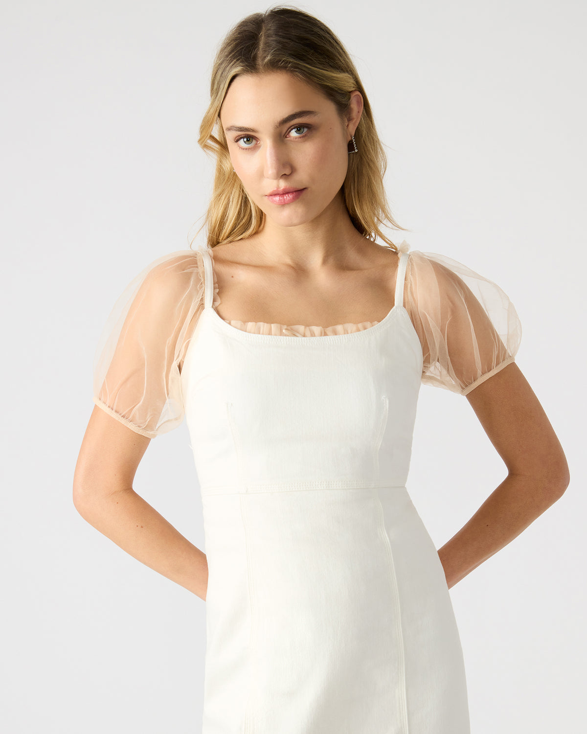 GISELLE White Denim Midi Women's Dress with Slit | Steve Madden Premium