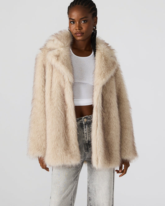 KINDRA Natural Faux Fur Collared Women's Coat | Steve Madden Classic