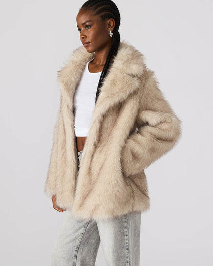 KINDRA Natural Faux Fur Collared Women's Coat | Steve Madden Classic