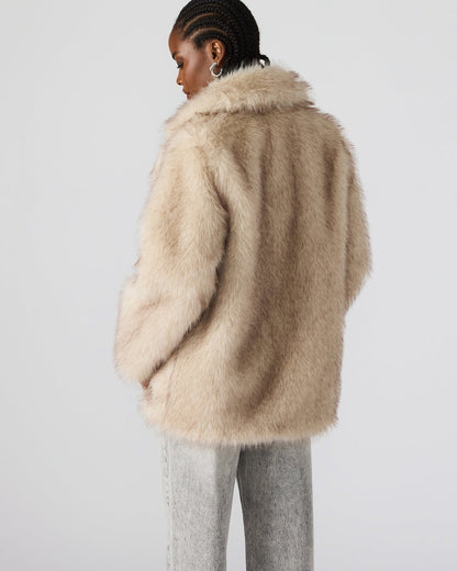KINDRA Natural Faux Fur Collared Women's Coat | Steve Madden Classic