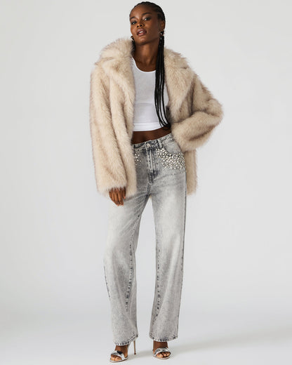 KINDRA Natural Faux Fur Collared Women's Coat | Steve Madden Classic