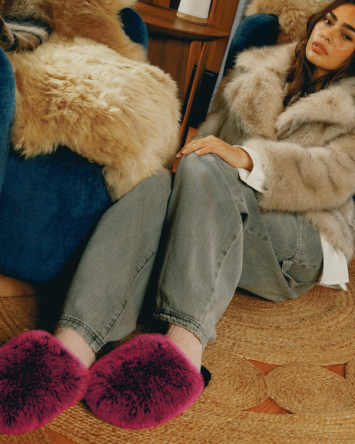 KINDRA Natural Faux Fur Collared Women's Coat | Steve Madden Classic