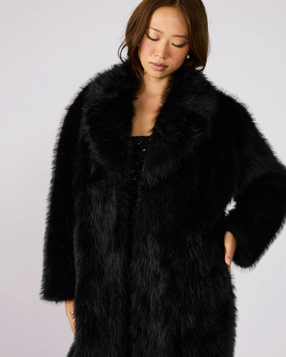 LARKIN Black Long-Sleeved Faux Fur Women's Coat | Steve Madden Special Offer
