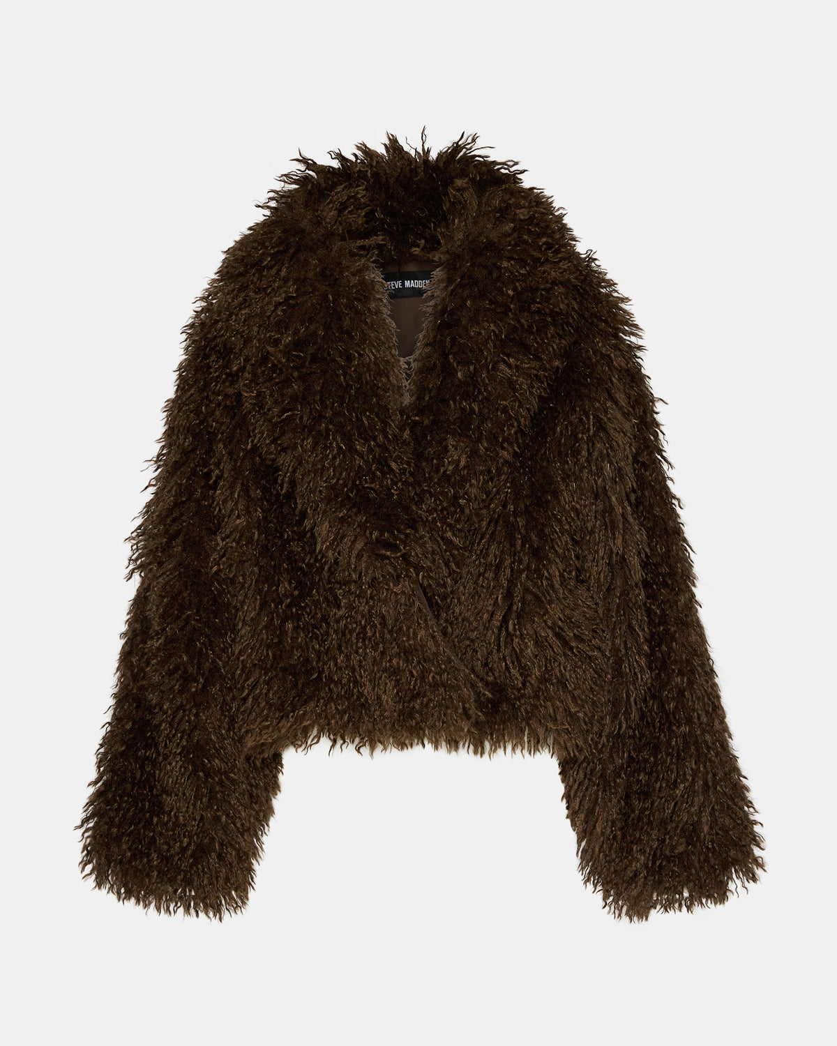 INAYA Dark Espresso Long-Sleeved Faux Fur Shaggy Women's Coat | Steve Madden Featured