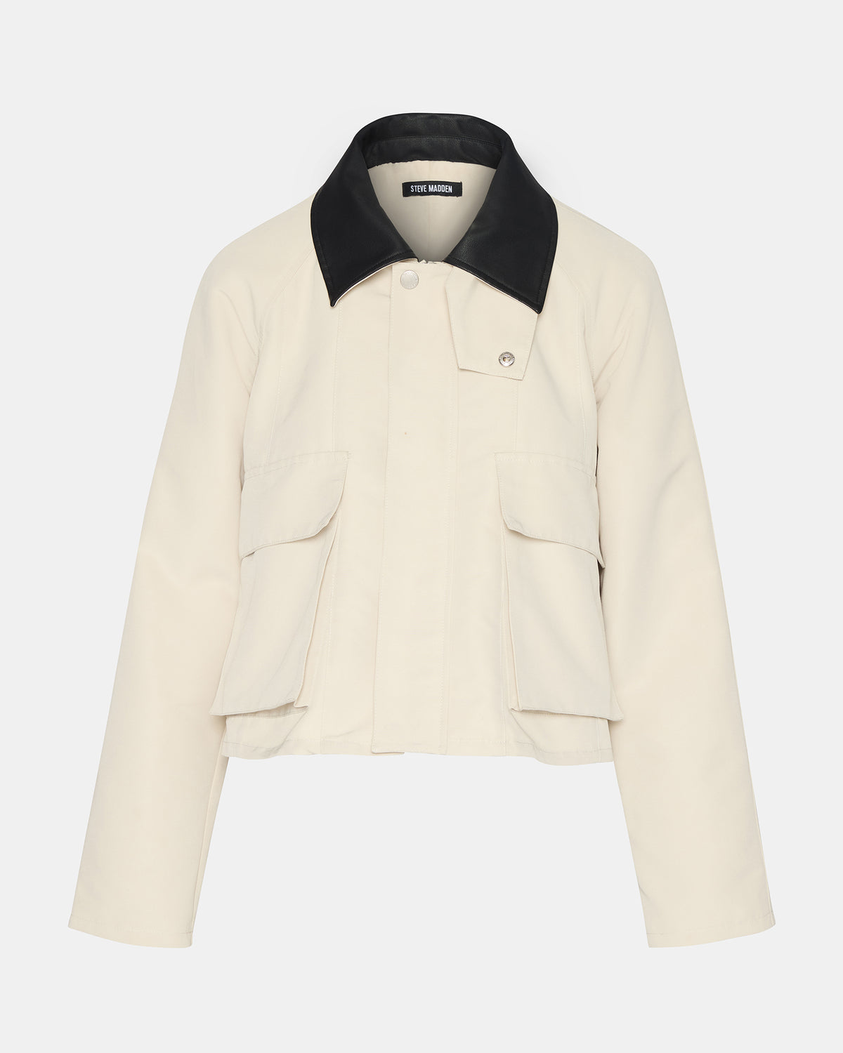 JUSTINA Barn Oatmeal Long-Sleeved Button-Up Women's Jacket | Steve Madden Trending