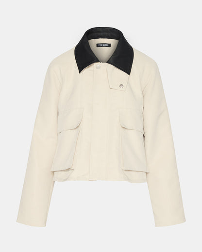 JUSTINA Barn Oatmeal Long-Sleeved Button-Up Women's Jacket | Steve Madden Trending