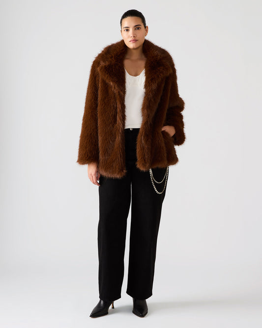 KINDRA Brown Faux Fur Collared Women's Coat | Steve Madden Premium