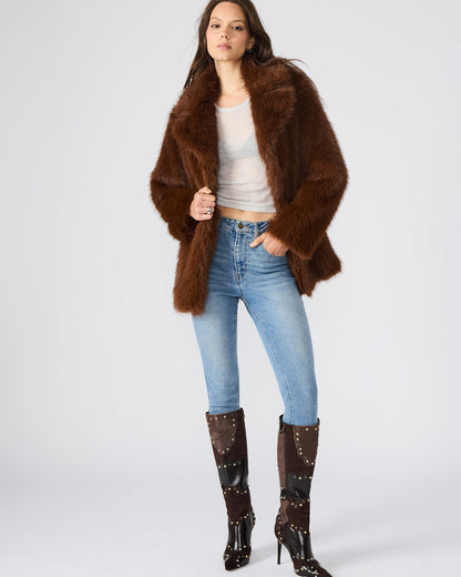 KINDRA Brown Faux Fur Collared Women's Coat | Steve Madden Premium