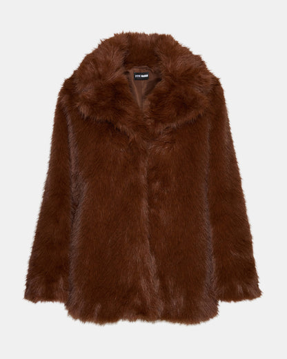 KINDRA Brown Faux Fur Collared Women's Coat | Steve Madden Premium