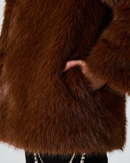KINDRA Brown Faux Fur Collared Women's Coat | Steve Madden Premium
